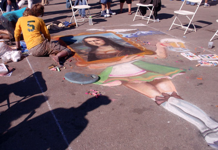 Chalk artists at 2010 Cleveland Oktoberfest - Mona Lisa on Oktoberfest body