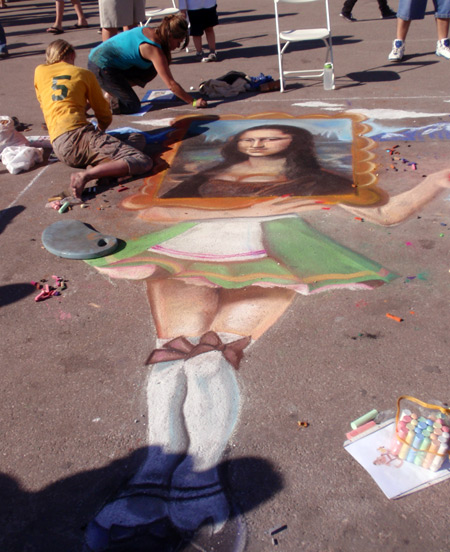 Chalk artists at 2010 Cleveland Oktoberfest - Mona Lisa on Oktoberfest body