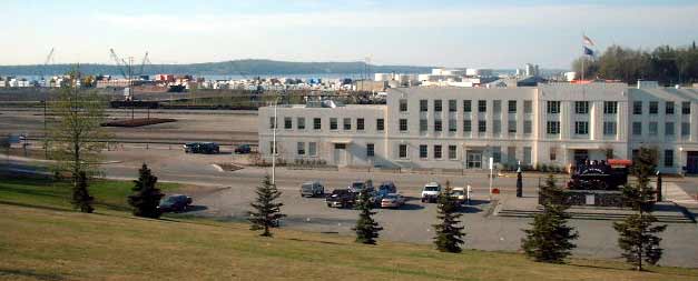 Alaska RR Station with docks in the background