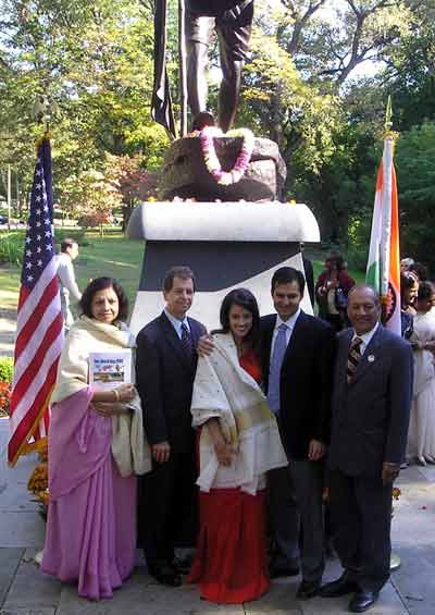 Posing by the new Mahatma Gandhi statue