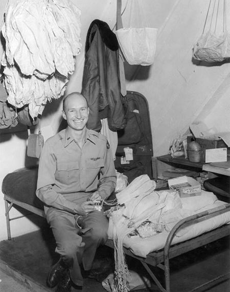 US Air Force pilot Gail Halvorsen, who pioneered the idea of dropping candy bars and bubble gum with handmade miniature parachutes, which later became known as Operation Little Vittles