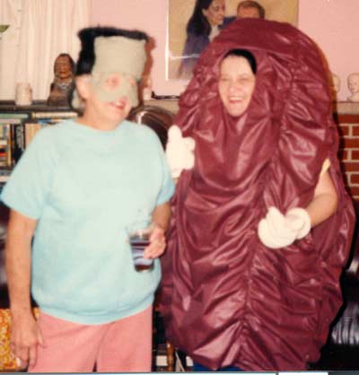 Friend Jackie Byrne as Frankenstein and Pat as a California Raisin