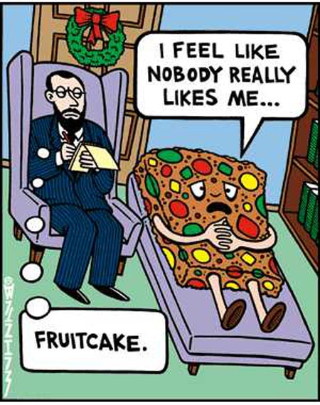 Holiday fruitcake at psychiatrist office