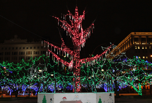 Christmas display in downtown Cleveland on Public Square