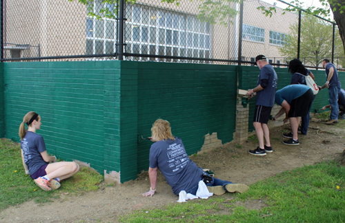 Volunteers fixing up the park