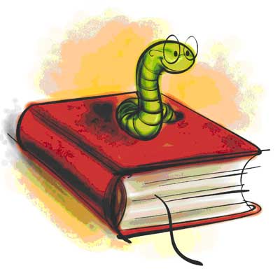 Bookworm - worm with glasses coming out of book