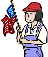 woman holding US flag