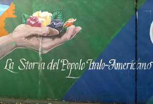 From mural painted on wall on Mayfield in Little Italy