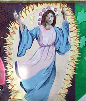 From mural painted on wall on Mayfield in Little Italy
