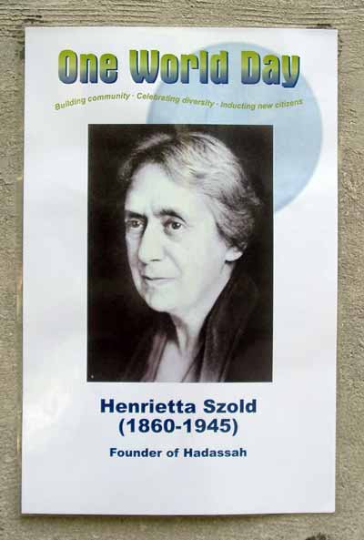 Hebrew Cultural Garden plaque honoring Henrietta Szold, founder of Hadassah