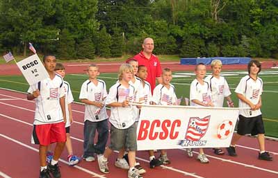 Soccer players in the Opening Ceremonies Parade