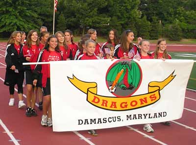 Girl Soccer players from the Dragons in Damascus, Maryland in the Opening Ceremonies Parade