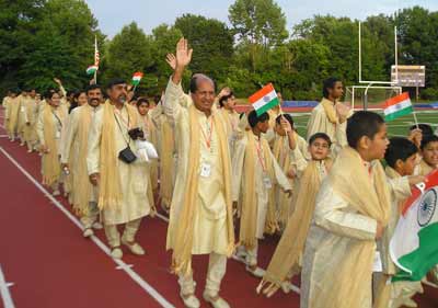 Soccer players from India parade into Don Shula stadium for Opening Ceremonies