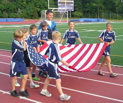 Soccer players in the Opening Ceremonies Parade