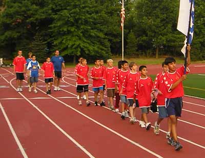 Soccer players in the Opening Ceremonies Parade