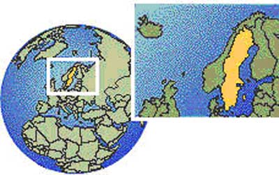 Map of Sweden on the globe