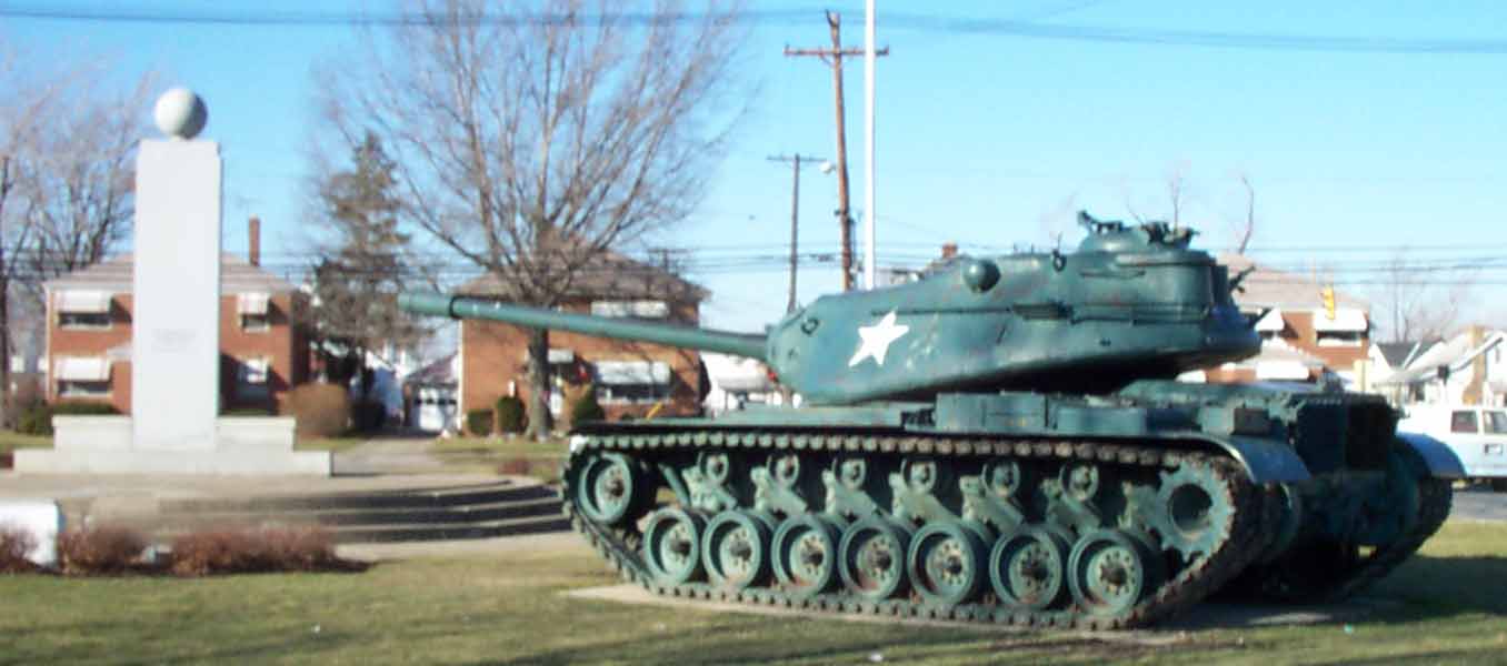 Tank in front of the library