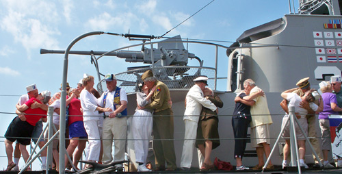 V-J Day kisses on the deck of the USS Cod