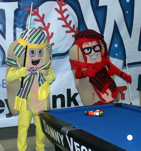 Indians Mascots Mustard and Ketchup shoot pool