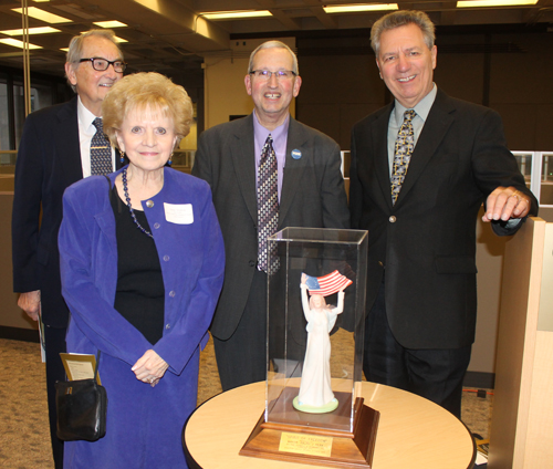Vlad Rus, Irene Morrow, Richard Klein and Rocky Perk with statue
