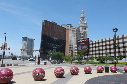 Basketballs in front of Quicken Loans Arena