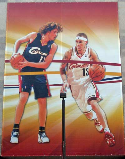 Anderson (Andy) Varejao and Delonte West of the Cleveland Cavaliers in a mural on Quicken Loans Arena