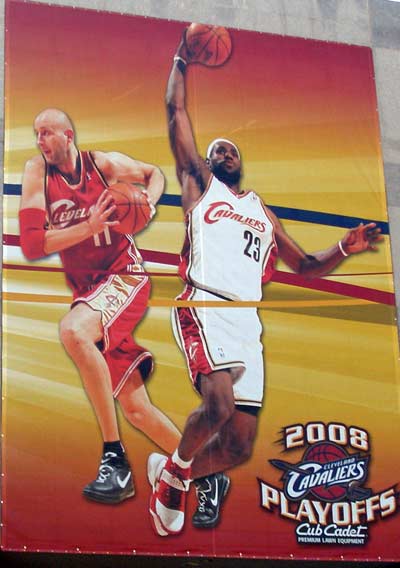 Zydrunas Ilgauskas and LeBron James of the Cleveland Cavaliers in a mural on Quicken Loans Arena