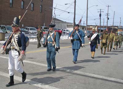 Historic US military uniforms in the Saint Patrick's day Parade in Cleveland