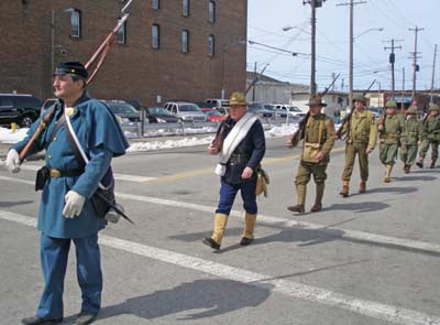 Historic US military uniforms in the Saint Patrick's day Parade in Cleveland