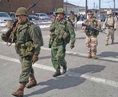 Historic US military uniforms in the Saint Patricks day Parade in Cleveland