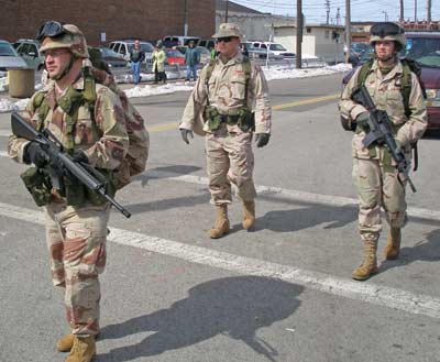 Historic US military uniforms in the Saint Patricks day Parade in Cleveland