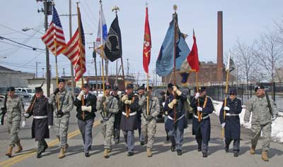 Historic US military uniforms in the Saint Patricks day Parade in Cleveland