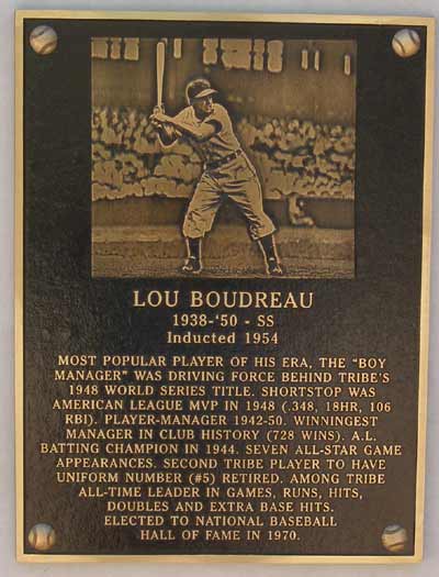 Lou Boudreau Plaque in the Cleveland Indians Hall of Fame at Heritage Park