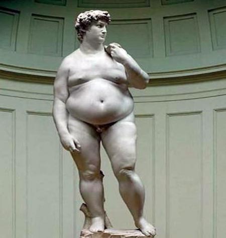 Fat version of Michaelangelo's David statue