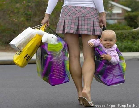 Baby in shopping bag