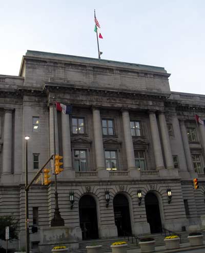 Cleveland City Hall with the Italian Flag flying