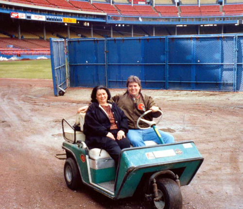 Pat Hanson with son Dan at Cleveland Municipal Stadium