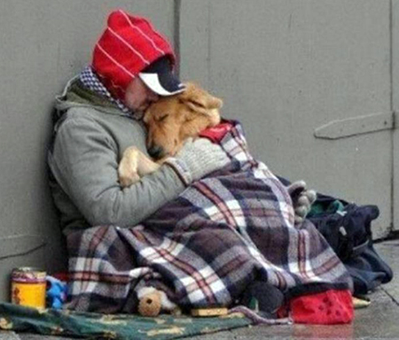 Homeless man with dog