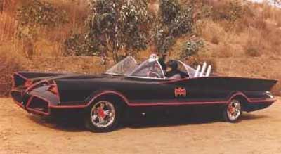 Batman in the Batmobile in the Batman TV series