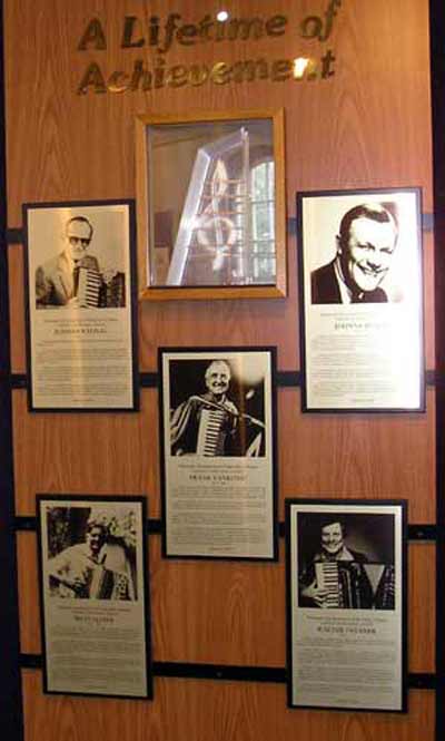 Polka Hall of Fame inductees Johnny Vadnal, Frank Yankovic, Johnny Pecon, Matt Hoyer and Walter Ostanek