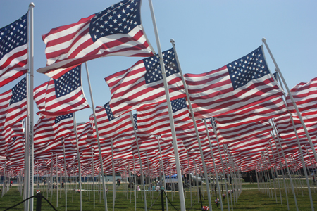 Over 400 US flags at Marine Week in Cleveland Ohio