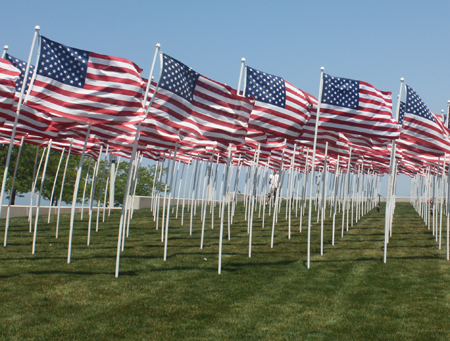 Over 400 US flags at Marine Week in Cleveland Ohio