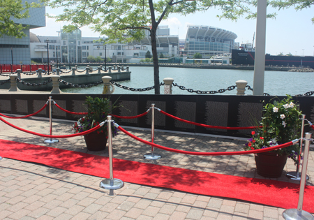 Marine Honor Guard posted at the largest replica of the Vietnam Veterans Memorial Wall during Marine Week in Cleveland