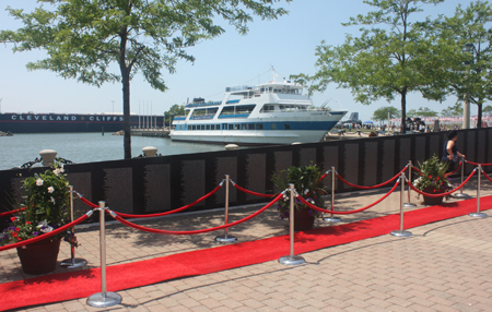 Marine Honor Guard posted at the largest replica of the Vietnam Veterans Memorial Wall during Marine Week in Cleveland