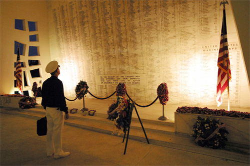 Inside the shrine room of the USS Arizona memorial in Pearl Harbor