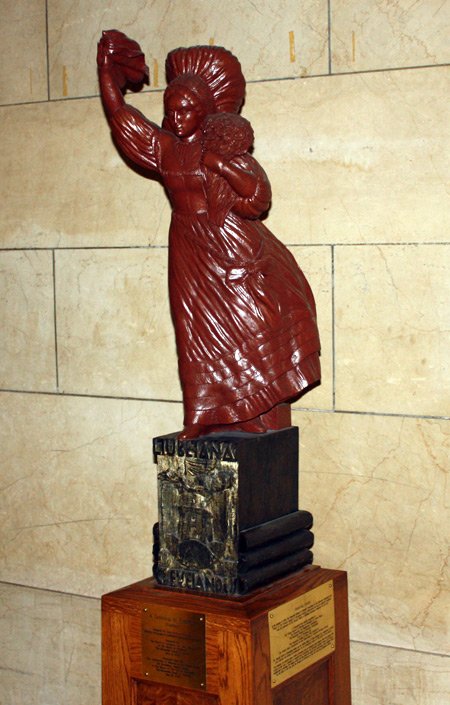 Slovenian Lady statue wood carving in Cleveland City Hall