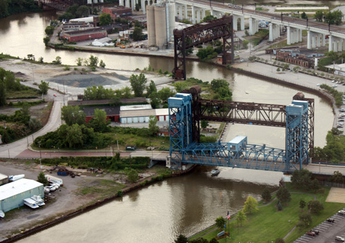 Cuyahoga River and Flats bridges - Photo by Dan Hanson from Cleveland's Terminal Tower Observation Deck