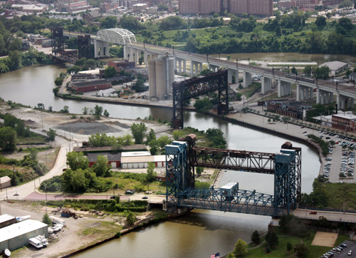 Cuyahoga River and Flats bridge Photo by Dan Hanson taken from the Terminal Tower Observation Deck