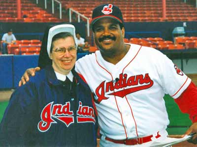 Sister Assumpta with Cleveland Indians coach Luis Isaacs
