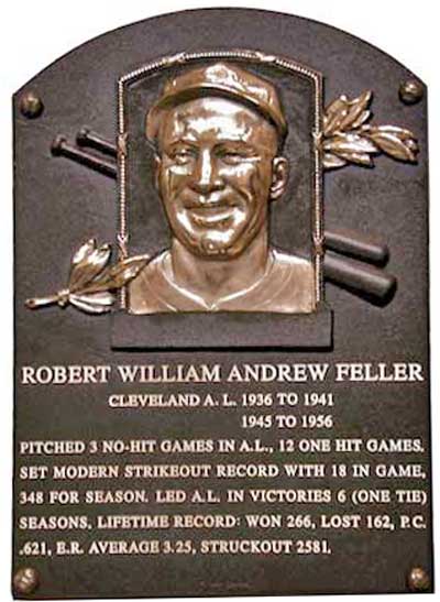 Bob Feller Baseball Hall of Fame Plaque